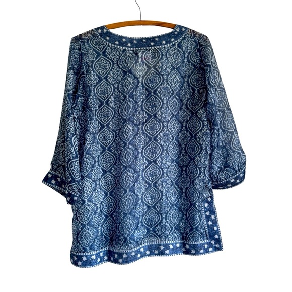 Gretchen Scott 100% Silk Grecian Blue and White Split Hem Tunic Size Medium - Picture 2 of 9